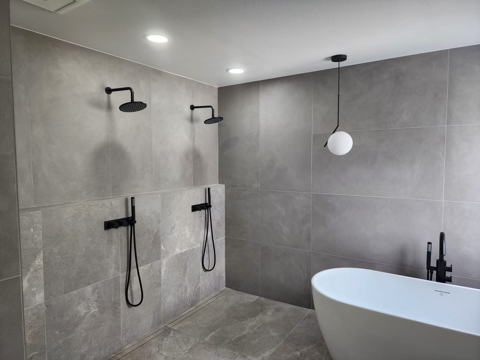 Gray tile shower